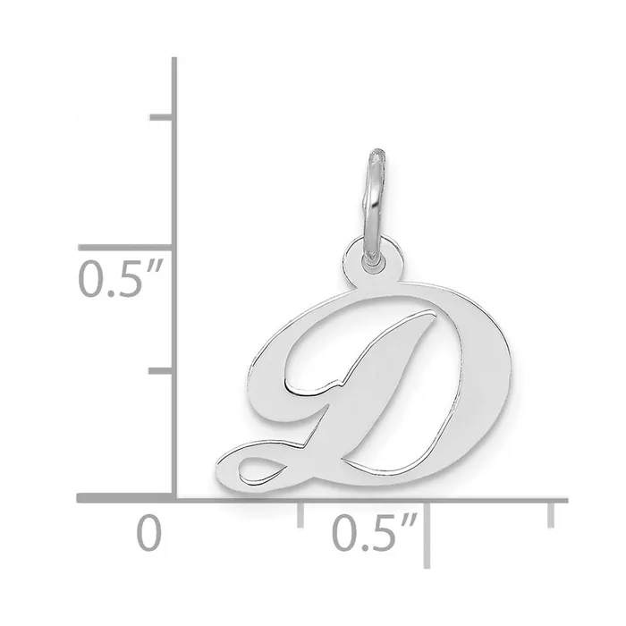 TreasureFineJewelers Charm Necklaces 14k White Gold Small Fancy Script Letter D Initial Charm