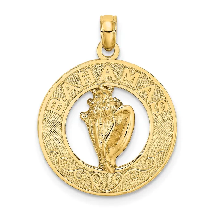 TreasureFineJewelers Charm Necklaces 14k Yellow Gold BAHAMAS WConch Shell Circle Charm