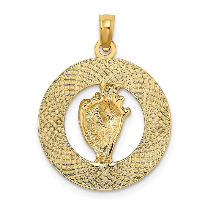 TreasureFineJewelers Charm Necklaces 14k Yellow Gold BAHAMAS WConch Shell Circle Charm