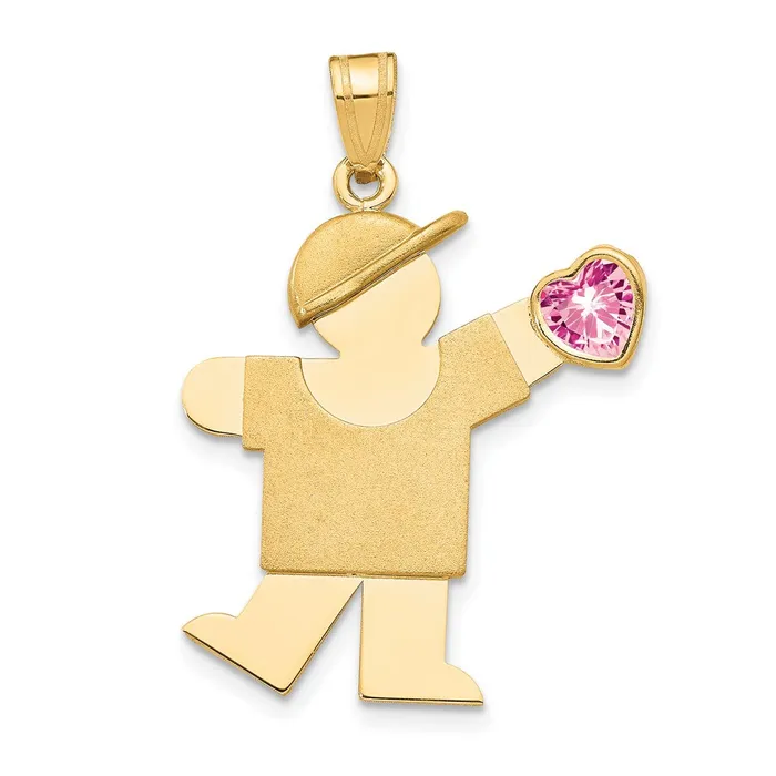 TreasureFineJewelers Charm Necklaces 14k Yellow Gold Boy with CZ October Birthstone Charm