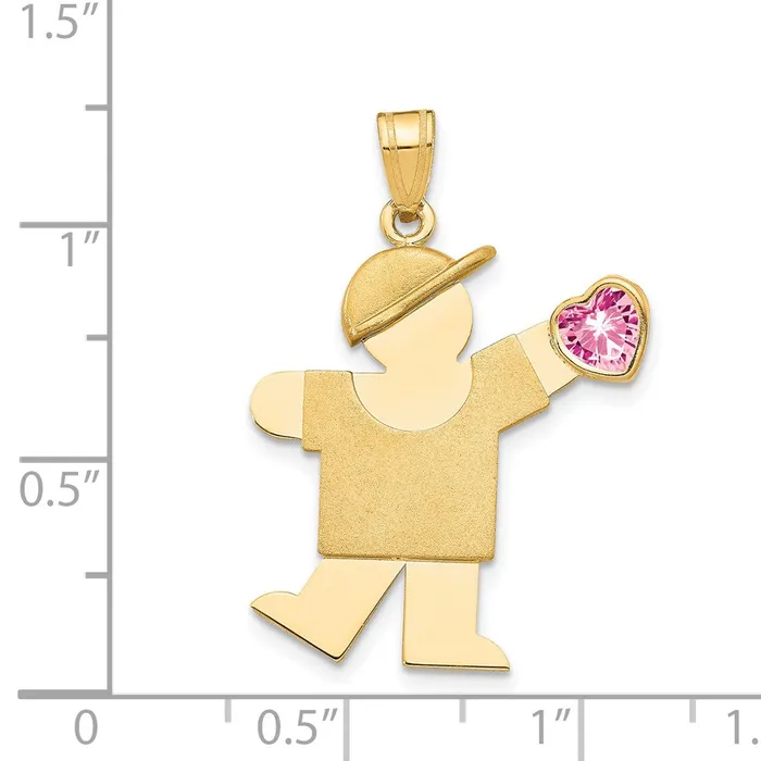 TreasureFineJewelers Charm Necklaces 14k Yellow Gold Boy with CZ October Birthstone Charm