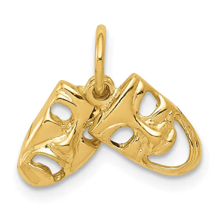 TreasureFineJewelers Charm Necklaces 14k Yellow Gold ComedyTragedy 2Piece Charm