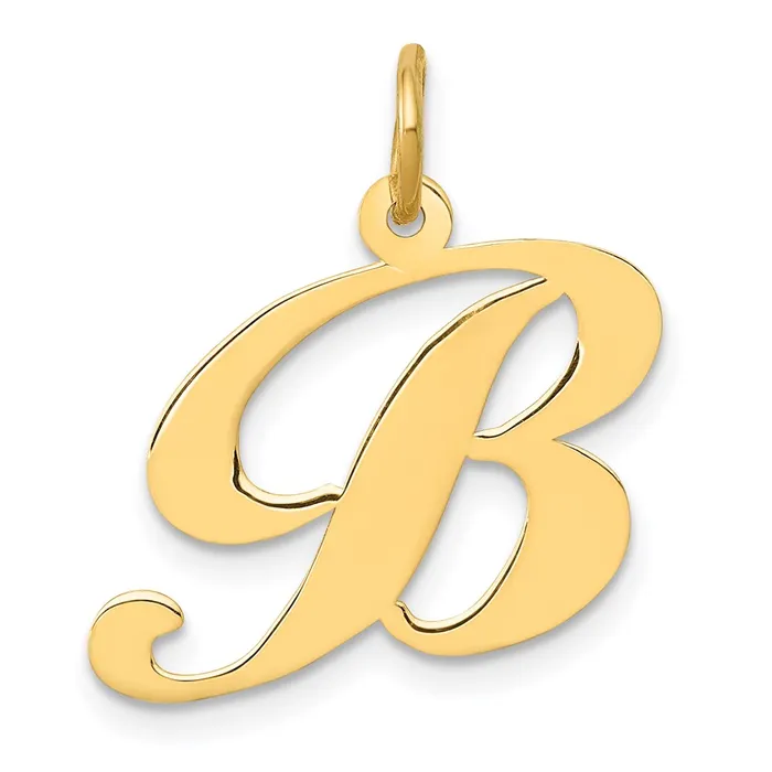 TreasureFineJewelers Charm Necklaces 14k Yellow Gold Medium Fancy Script Letter B Initial Charm