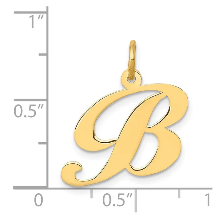 TreasureFineJewelers Charm Necklaces 14k Yellow Gold Medium Fancy Script Letter B Initial Charm