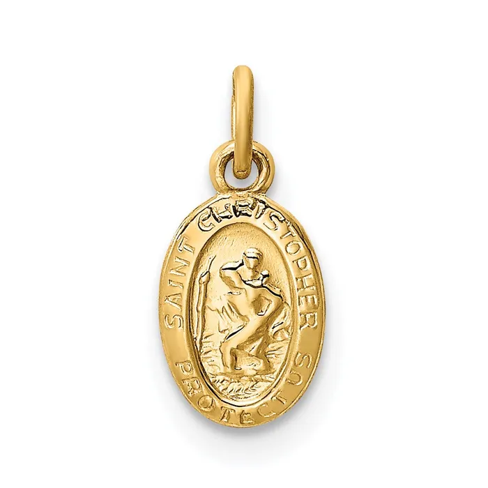 TreasureFineJewelers Charm Necklaces 14k Yellow Gold Saint Christopher Medal Charm