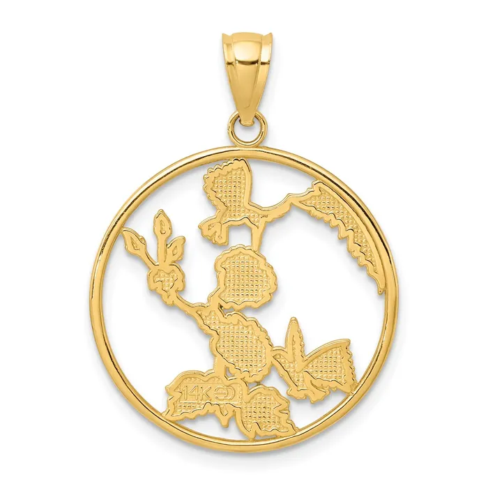 TreasureFineJewelers Charm Necklaces 14k Yellow Gold w Enamel Hummingbirds and Flowers In Circle Charm