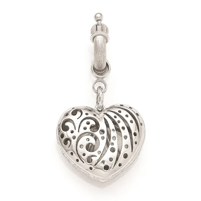 TreasureFineJewelers Charm Necklaces Bronze Diego Massimo Etched Rhodiumplated Heart Charm