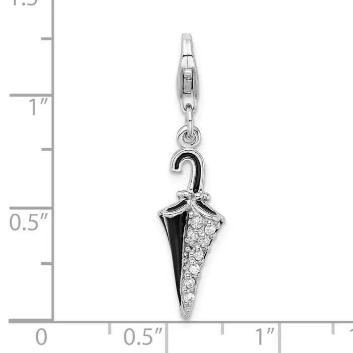 TreasureFineJewelers Charm Necklaces SS RH 3D Enameled CZ Parasol wLobster Clasp Charm