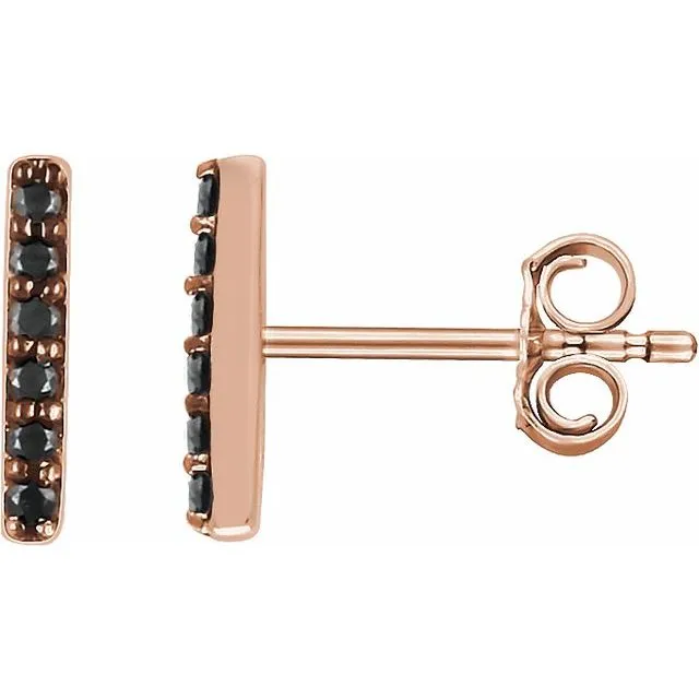 TreasureFineJewelers Earrings 14K Rose Gold 110 CTW Natural Black Diamond Bar Earrings TreasureFineJewelers Earrings 14K Rose Gold 110 CTW Natural Black Diamond Bar Earrings