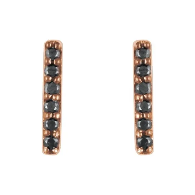 TreasureFineJewelers Earrings 14K Rose Gold 110 CTW Natural Black Diamond Bar Earrings