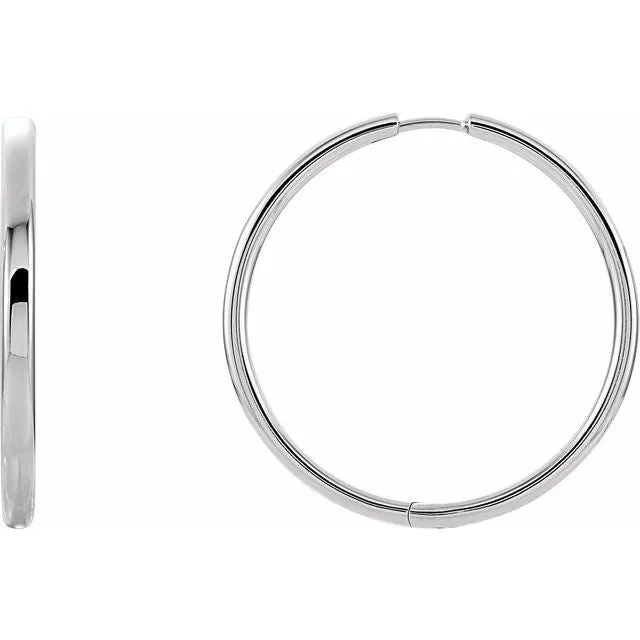 TreasureFineJewelers Earrings 14K White Gold 342 mm Hinged Hoop Earrings TreasureFineJewelers Earrings 14K White Gold 342 mm Hinged Hoop Earrings