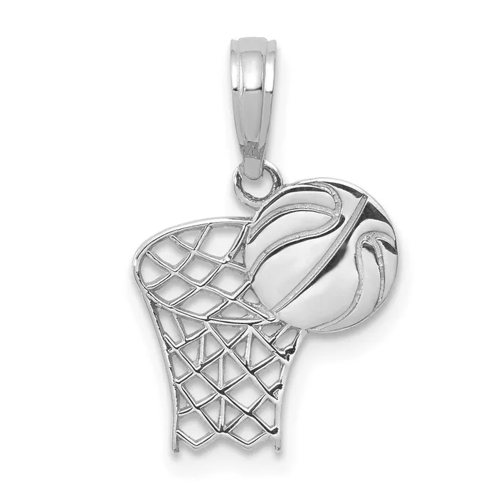 TreasureFineJewelers Earrings 14K White Gold Basketball Hoop And Ball Pendant