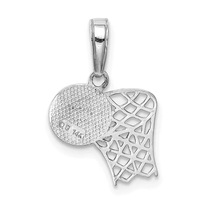 TreasureFineJewelers Earrings 14K White Gold Basketball Hoop And Ball Pendant