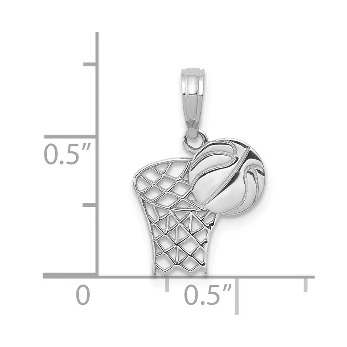 TreasureFineJewelers Earrings 14K White Gold Basketball Hoop And Ball Pendant