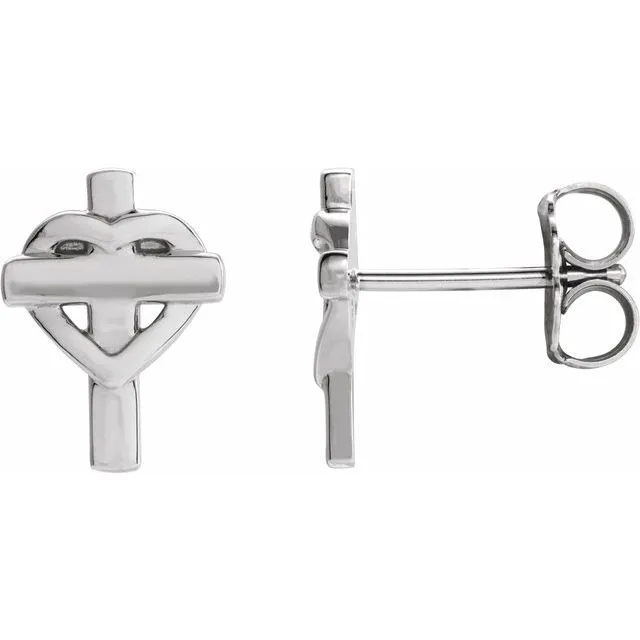 TreasureFineJewelers Earrings Platinum Heart Cross Earrings