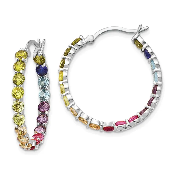 TreasureFineJewelers Earrings Prizma Sterling Silver Rhodiumplated In and Out 3mm Colorful CZ Hoop Earrings TreasureFineJewelers Earrings Prizma Sterling Silver Rhodiumplated In and Out 3mm Colorful CZ Hoop Earrings