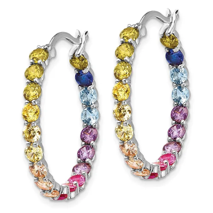 TreasureFineJewelers Earrings Prizma Sterling Silver Rhodiumplated In and Out 3mm Colorful CZ Hoop Earrings