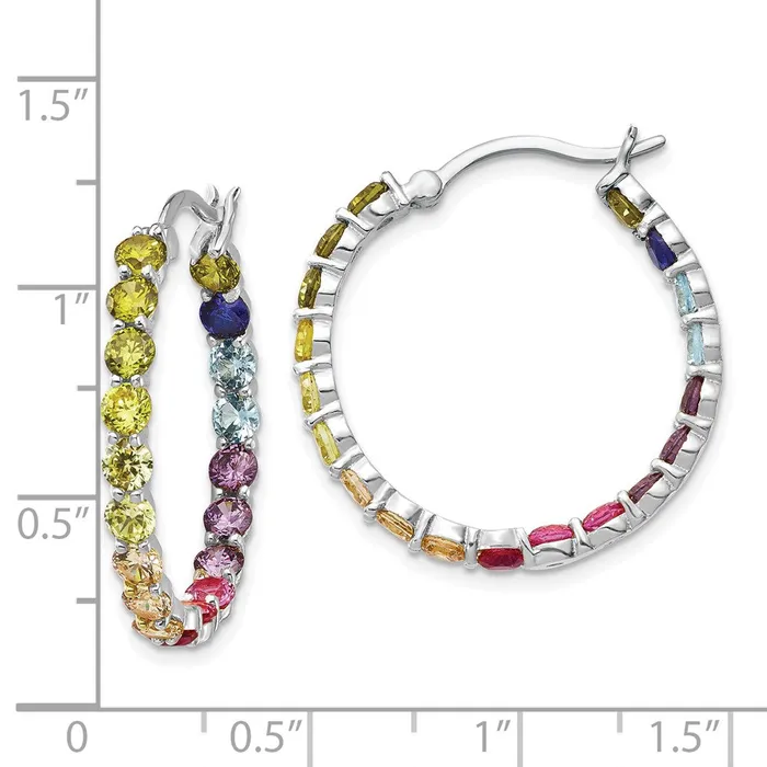 TreasureFineJewelers Earrings Prizma Sterling Silver Rhodiumplated In and Out 3mm Colorful CZ Hoop Earrings
