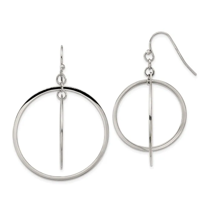 TreasureFineJewelers Earrings Stainless Steel Polished Double Circle Dangle Shepherd Hook Earrings TreasureFineJewelers Earrings Stainless Steel Polished Double Circle Dangle Shepherd Hook Earrings
