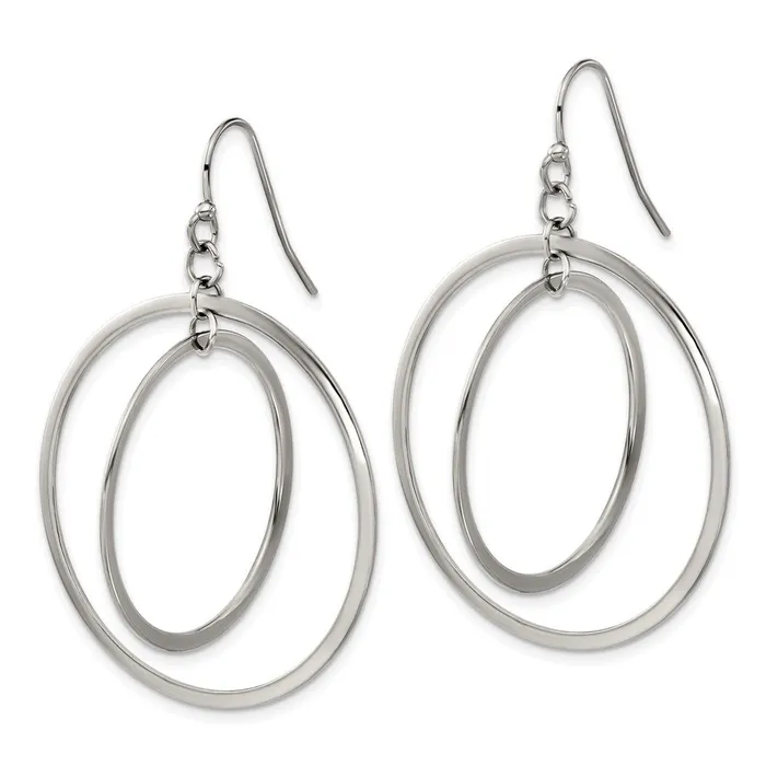 TreasureFineJewelers Earrings Stainless Steel Polished Double Circle Dangle Shepherd Hook Earrings
