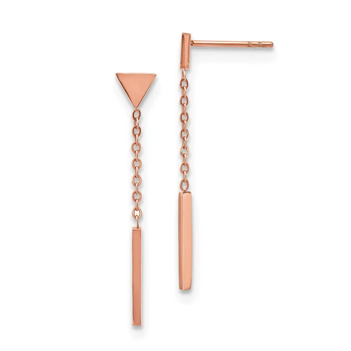 TreasureFineJewelers Earrings Stainless Steel Polished Rose IPplated Dangle Bar Triangle Post Earrings TreasureFineJewelers Earrings Stainless Steel Polished Rose IPplated Dangle Bar Triangle Post Earrings