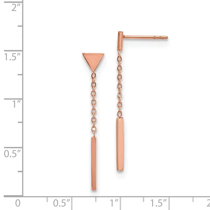 TreasureFineJewelers Earrings Stainless Steel Polished Rose IPplated Dangle Bar Triangle Post Earrings