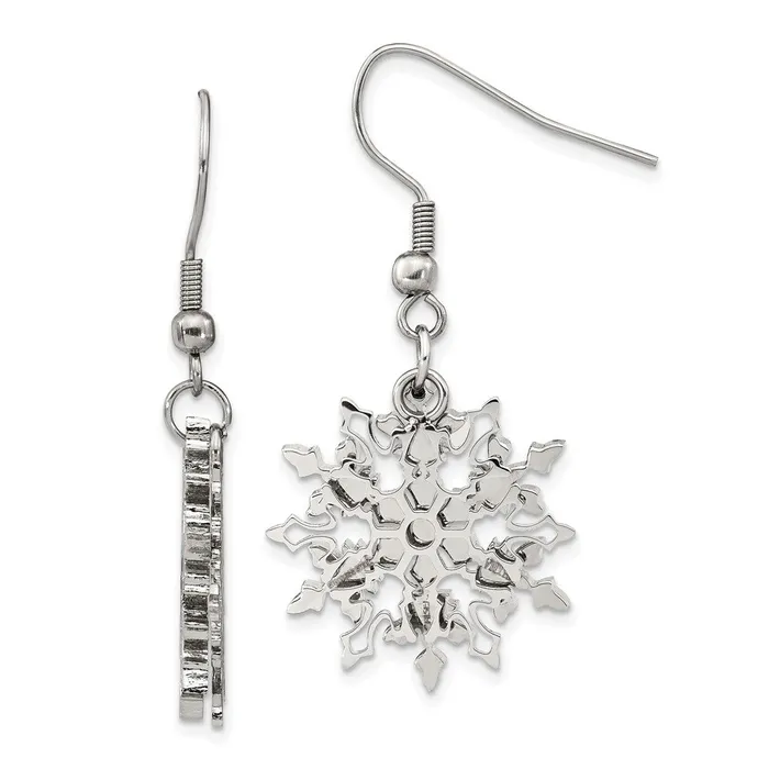TreasureFineJewelers Earrings Stainless Steel Polished Snowflake Dangle Shepherd Hook Earrings TreasureFineJewelers Earrings Stainless Steel Polished Snowflake Dangle Shepherd Hook Earrings
