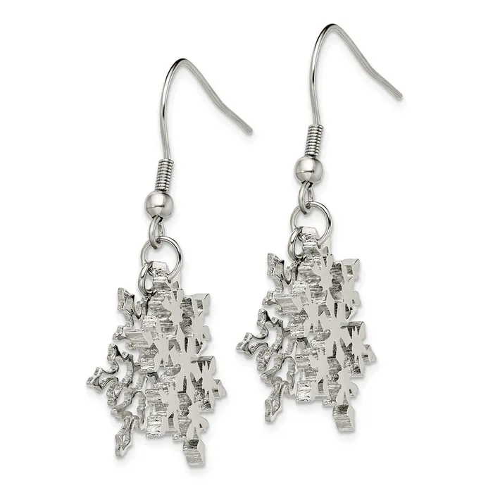 TreasureFineJewelers Earrings Stainless Steel Polished Snowflake Dangle Shepherd Hook Earrings