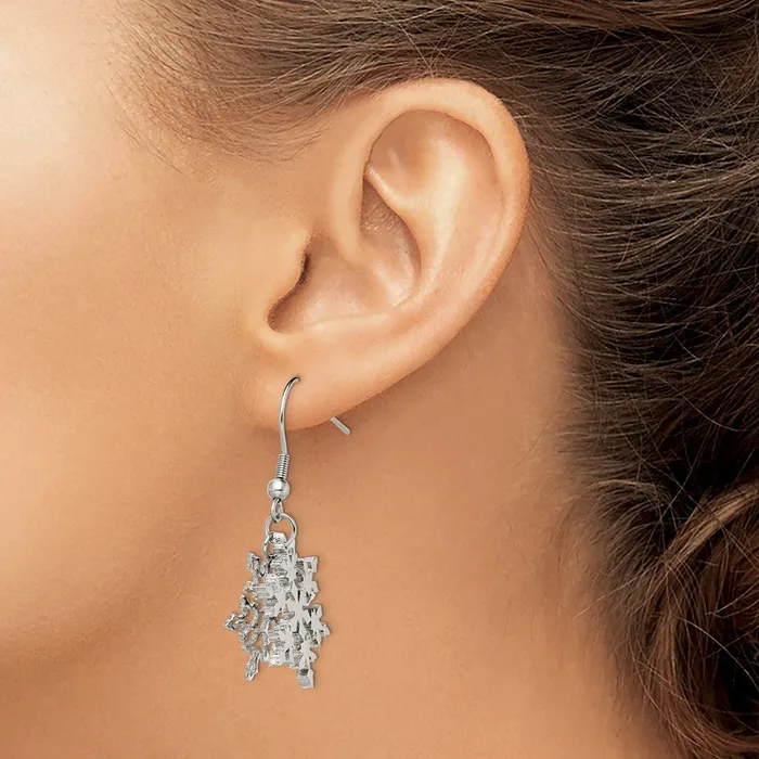 TreasureFineJewelers Earrings Stainless Steel Polished Snowflake Dangle Shepherd Hook Earrings