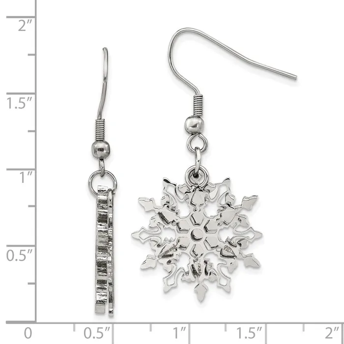TreasureFineJewelers Earrings Stainless Steel Polished Snowflake Dangle Shepherd Hook Earrings