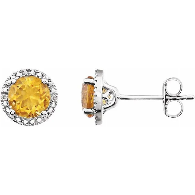 TreasureFineJewelers Earrings Sterling Silver Citrine 01 CTW Diamond Earrings TreasureFineJewelers Earrings Sterling Silver Citrine 01 CTW Diamond Earrings