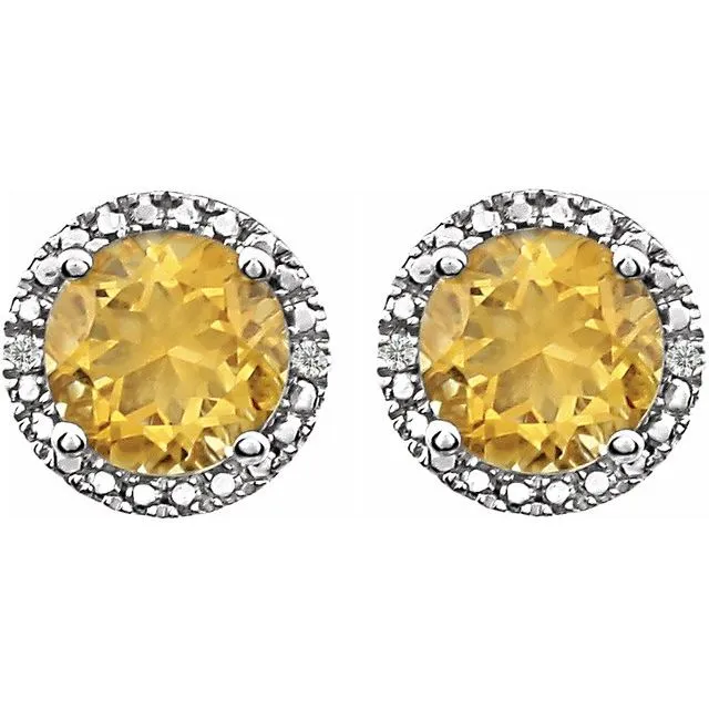 TreasureFineJewelers Earrings Sterling Silver Citrine 01 CTW Diamond Earrings