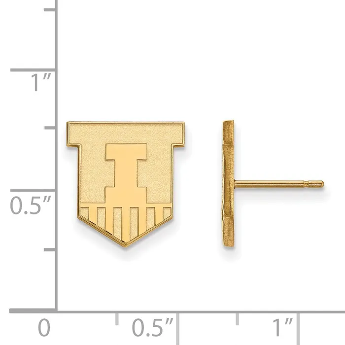 TreasureFineJewelers Earrings Sterling Silver Goldplated University of Illinois Victory Badge Small Post Earrings