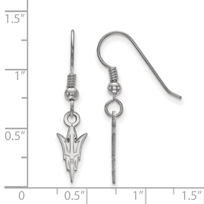 TreasureFineJewelers Earrings Sterling Silver Rhodiumplated Arizona State University Pitchfork Small Dangle Wire Earrings