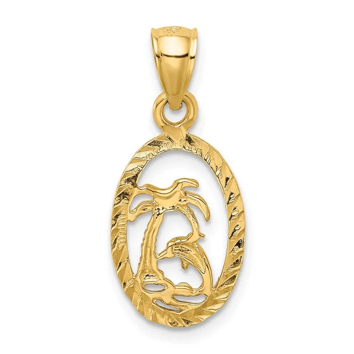 TreasureFineJewelers Necklaces 14K Dolphin and Palm Tree Pendant