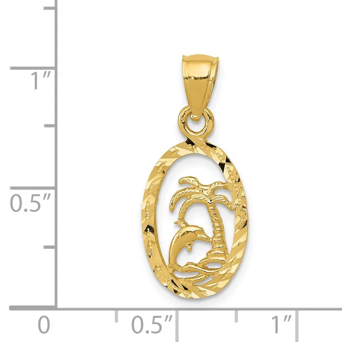 TreasureFineJewelers Necklaces 14K Dolphin and Palm Tree Pendant