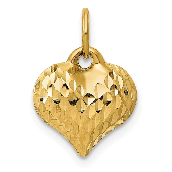 TreasureFineJewelers Necklaces 14K Polished and Textured 3D Heart Pendant TreasureFineJewelers Necklaces 14K Polished and Textured 3D Heart Pendant