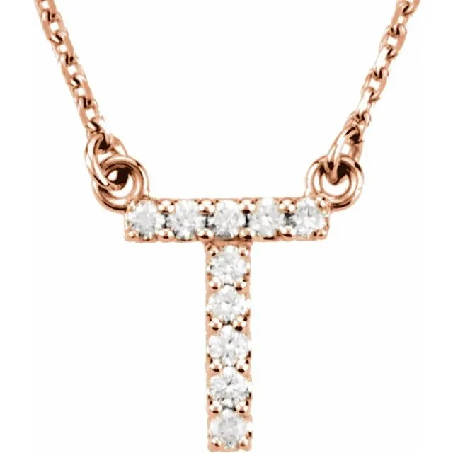 TreasureFineJewelers Necklaces 14K Rose Gold 08 CTW Natural Diamond Initial T 16 Necklace TreasureFineJewelers Necklaces 14K Rose Gold 08 CTW Natural Diamond Initial T 16 Necklace