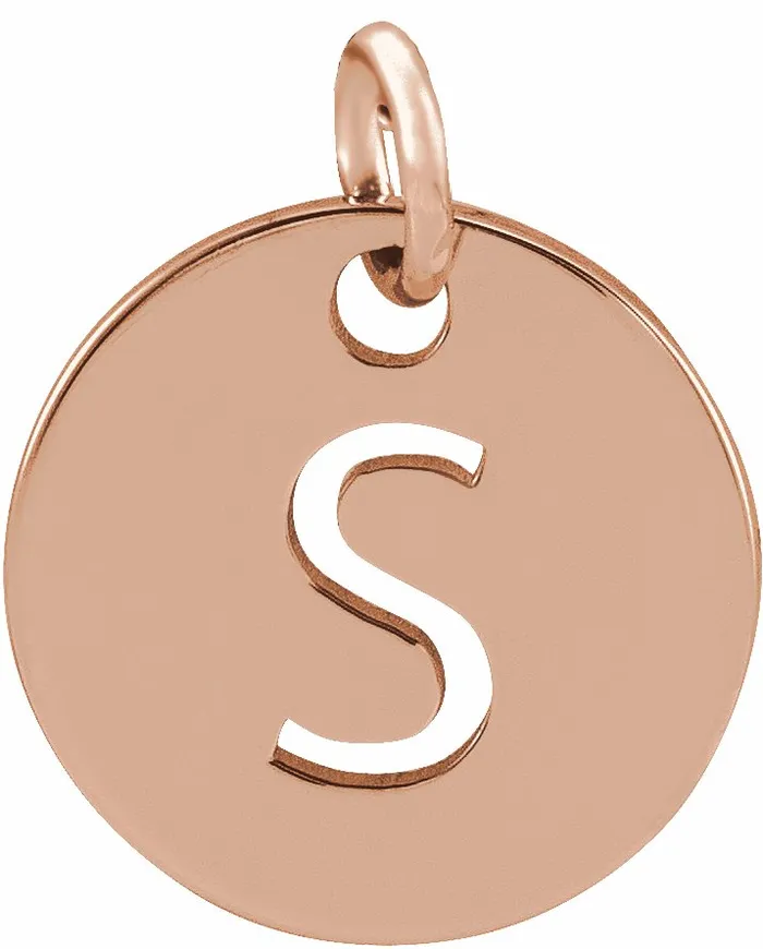 TreasureFineJewelers Necklaces 14K Rose Gold Initial S 10 mm Disc Pendant TreasureFineJewelers Necklaces 14K Rose Gold Initial S 10 mm Disc Pendant