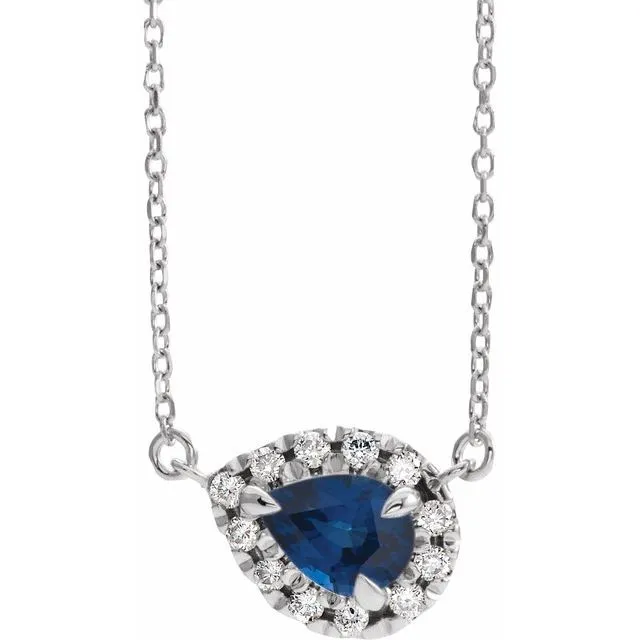 TreasureFineJewelers Necklaces 14K White Gold 7x5 mm Natural Blue Sapphire 16 CTW Natural Diamond 16 Necklace TreasureFineJewelers Necklaces 14K White Gold 7x5 mm Natural Blue Sapphire 16 CTW Natural Diamond 16 Necklace