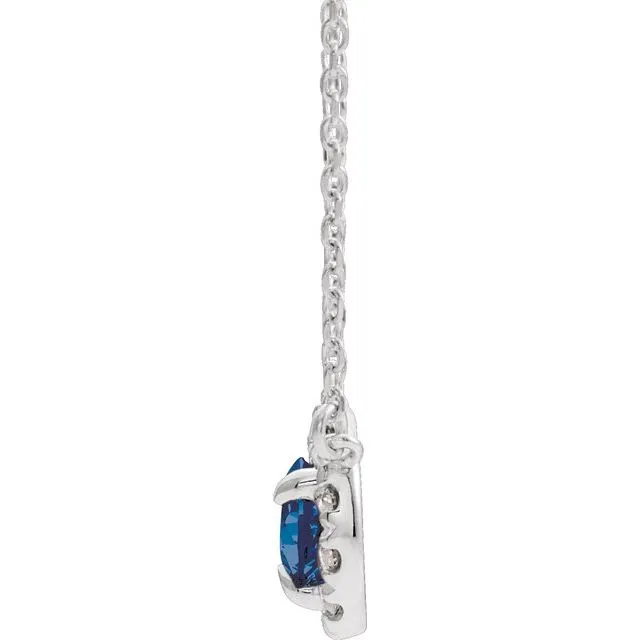 TreasureFineJewelers Necklaces 14K White Gold 7x5 mm Natural Blue Sapphire 16 CTW Natural Diamond 16 Necklace