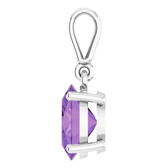 TreasureFineJewelers Necklaces 14K White Gold 9x7 mm Oval Natural Amethyst and 03 CTW Natural Diamond Pendant