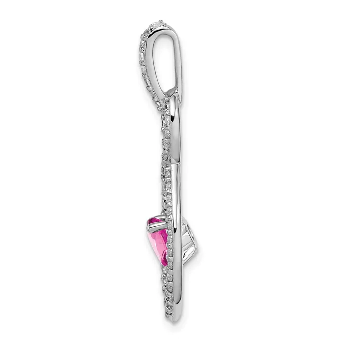 TreasureFineJewelers Necklaces 14k White Gold Created Pink Sapphire and Diamond Pendant