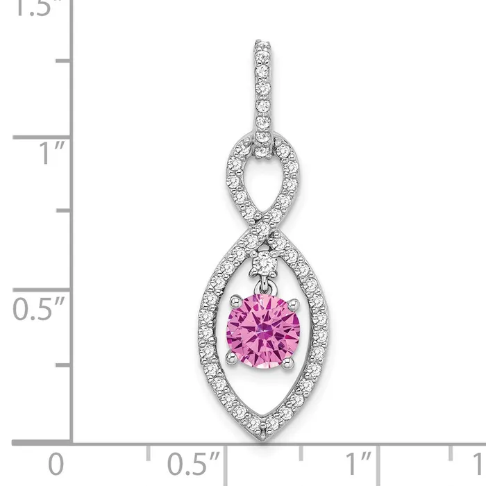 TreasureFineJewelers Necklaces 14k White Gold Created Pink Sapphire and Diamond Pendant