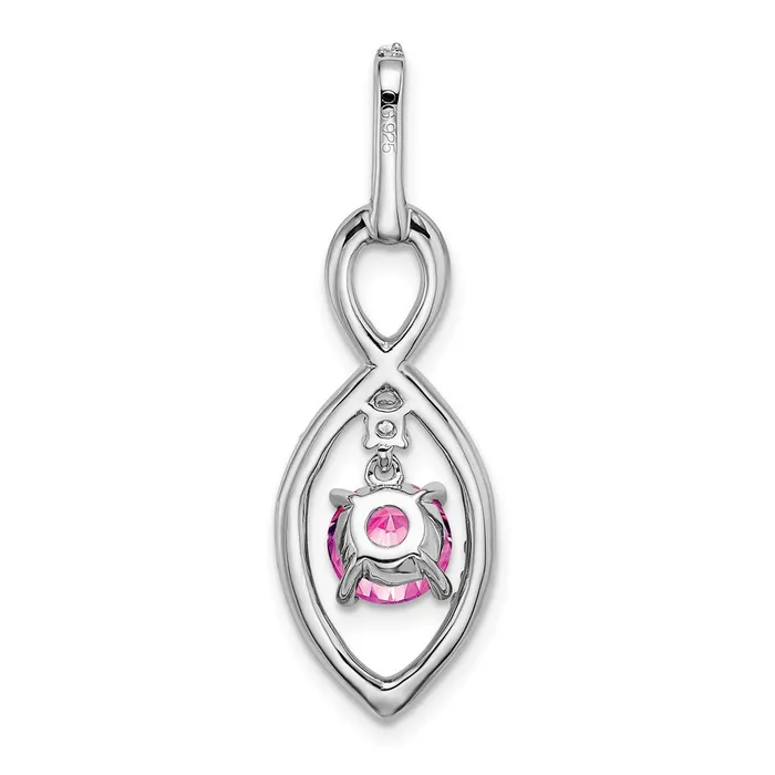 TreasureFineJewelers Necklaces 14k White Gold Created Pink Sapphire and Diamond Pendant