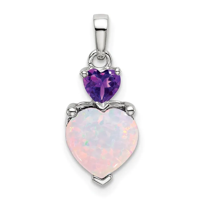 TreasureFineJewelers Necklaces 14k White Gold Heart Created Opal and Amethyst Pendant TreasureFineJewelers Necklaces 14k White Gold Heart Created Opal and Amethyst Pendant