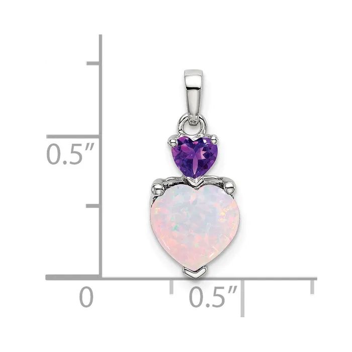 TreasureFineJewelers Necklaces 14k White Gold Heart Created Opal and Amethyst Pendant