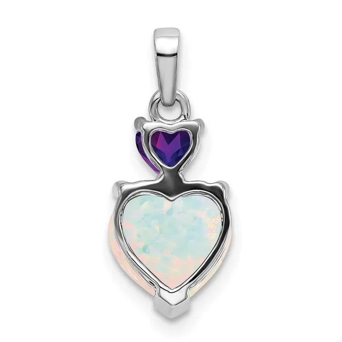 TreasureFineJewelers Necklaces 14k White Gold Heart Created Opal and Amethyst Pendant
