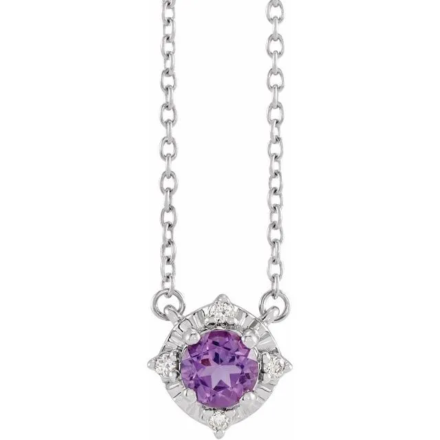 TreasureFineJewelers Necklaces 14K White Gold Natural Amethyst 04 CTW Natural Diamond HaloStyle 18 Necklace TreasureFineJewelers Necklaces 14K White Gold Natural Amethyst 04 CTW Natural Diamond HaloStyle 18 Necklace