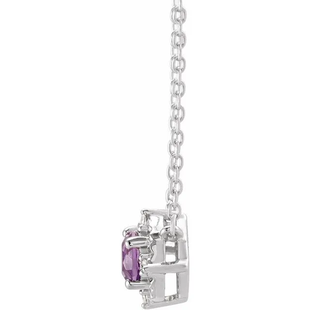 TreasureFineJewelers Necklaces 14K White Gold Natural Amethyst 04 CTW Natural Diamond HaloStyle 18 Necklace